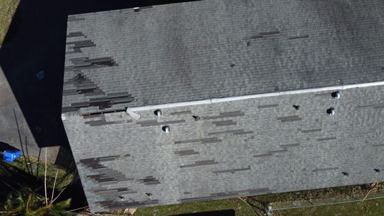 Roof Damage — Close Aerial