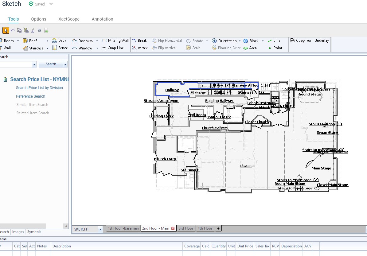 Xactimate ESX sketch sample with labeled rooms