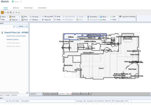 Xactimate sketch with labeled rooms and stairways