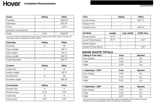 Hover report summary page, large Manhattan building